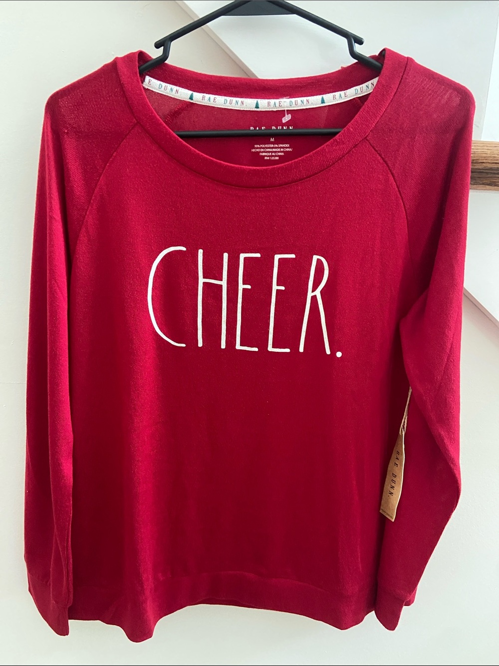 Rae Dunn Red Crewneck Sweater with WHITE "CHEER." Graphic